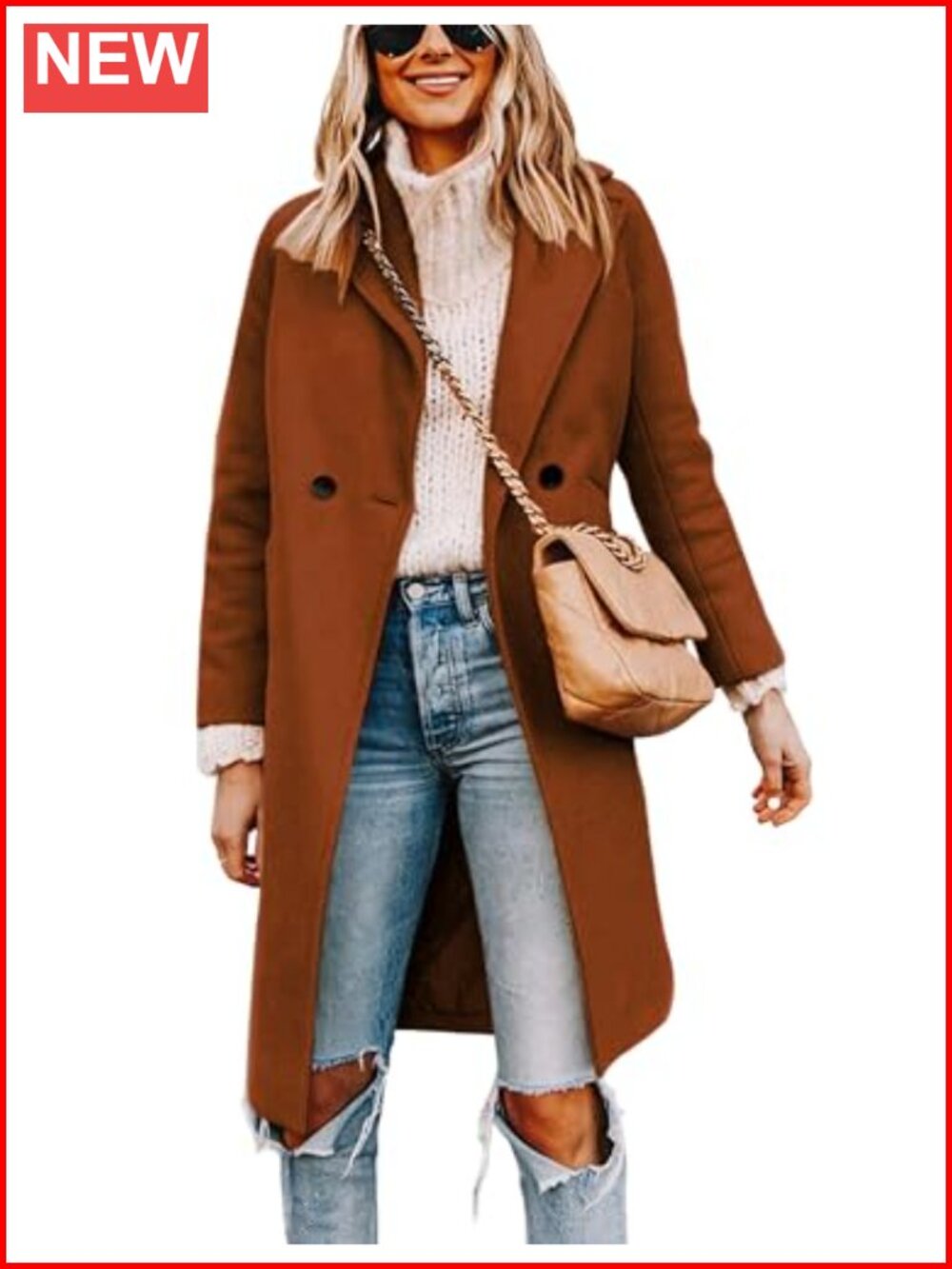 Wool Blend Pea Coat Long Trench Coat Button Notch Lapel Women's